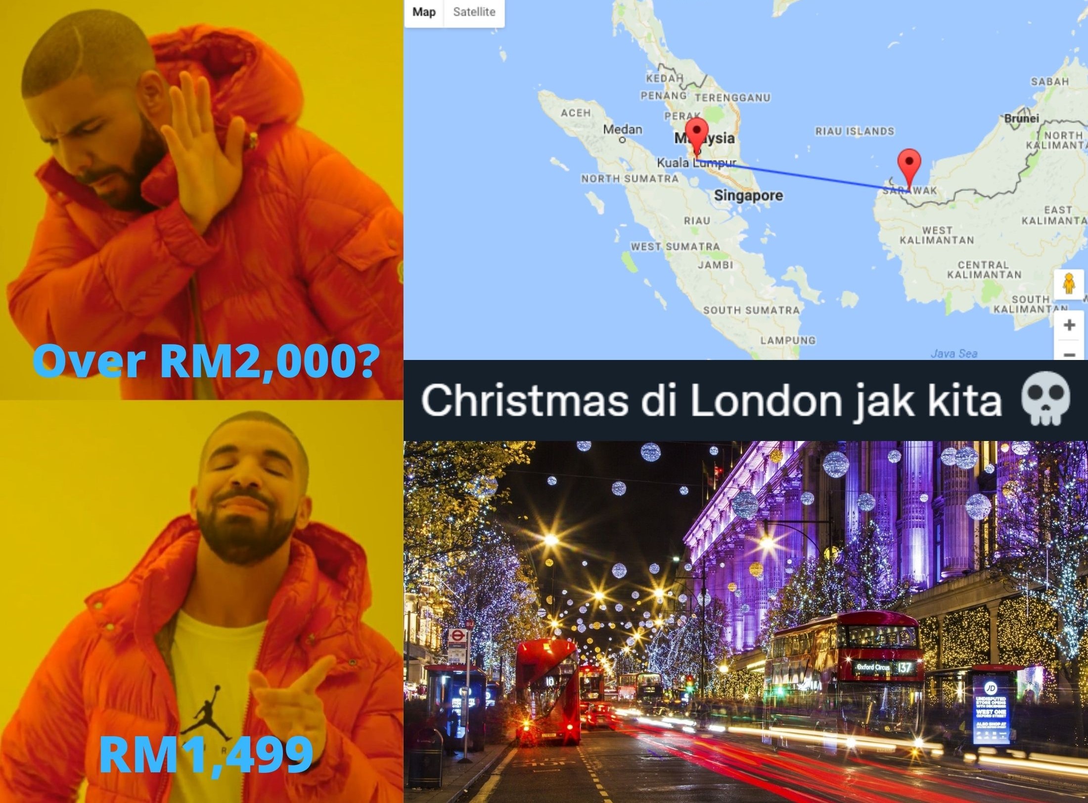 “Might as well spend Christmas In London” as ticket prices cost between RM261 to over RM2,000 just to travel to Sarawak. 