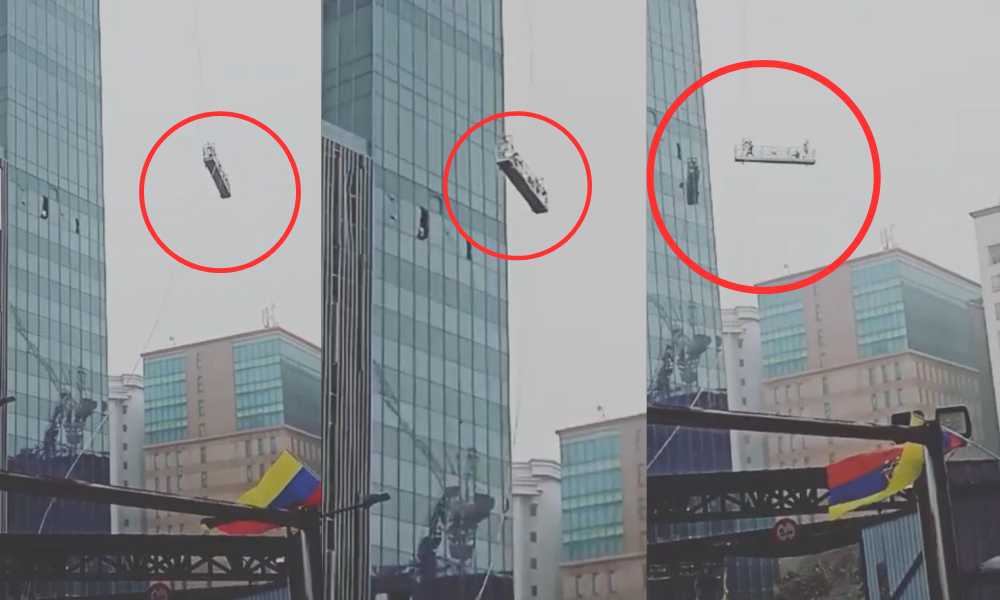 Workers who were onboard a window gondola at the TS Law Tower at Jalan Kemuning stuck and swung violently out of control off the side of the building due to strong winds.